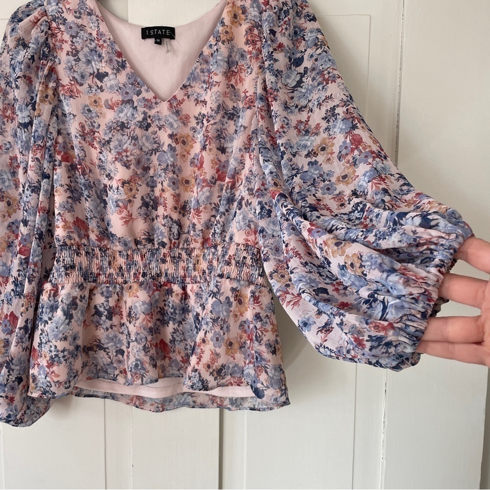 1. State Light Pink & Blue Purple Floral Top - Picture 7 of 9